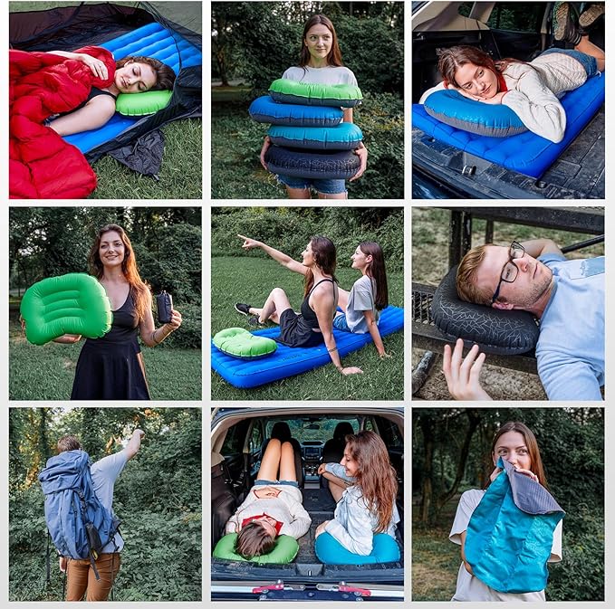ATEPA Inflatable Camping Pillow, Ultralight Waterproof Travel Pillow with Ergonomic Support & Leak-Proof Air Valve, Compact Portable Pillow for Hiking Backpacking Tent Airplane Beach, Navy