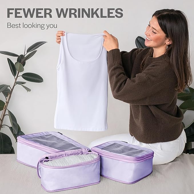 Compression Packing Cubes for Travel - Luggage Organizer Bags - Double Zipper Packing Cubes for Suitcases (4-Pack, Purple)