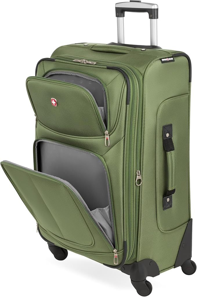 SwissGear Sion Softside Expandable Luggage with Spinner Wheels, Evergreen, Checked-Medium 25-Inch