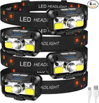 LHKNL Headlamp Rechargeable, Lumen Super Bright Motion Sensor Head Lamp Flashlight, Waterproof LED Headlight with White Red Light, 8 Mode Head Lights for Camping Cycling Running Fishing-4 Packs
