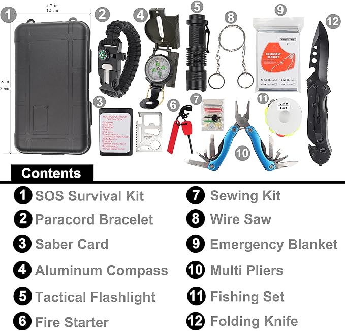 Survival Kit - All-in-One Survival Gear and Supplies for Camping, Hiking, Hunting, and Car Emergencies - Essential Tools, Great Gift for Men, Fathers, Boyfriends, Boys, Dads and Scouts
