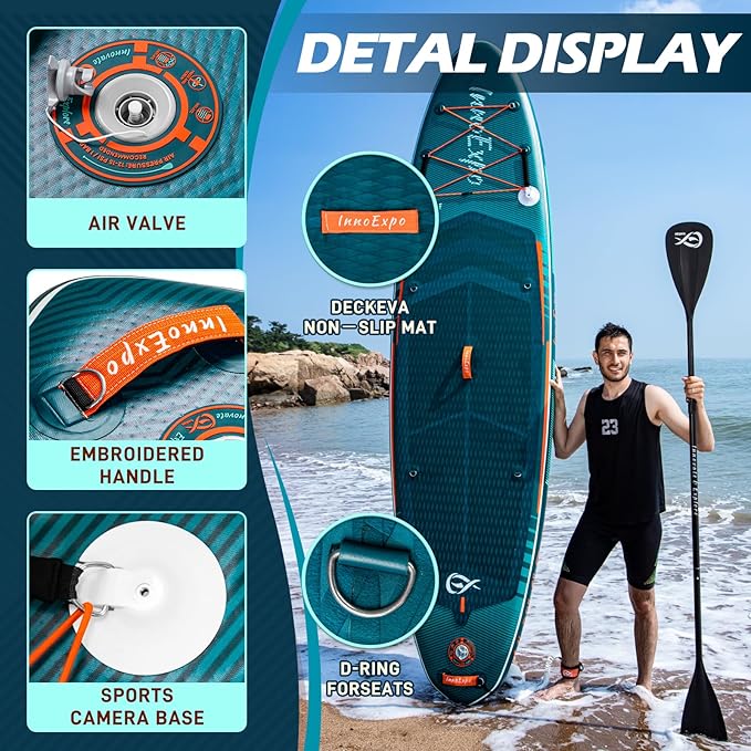 InnoExpo 11' Inflatable Stand Up Paddle Boards with Premium Accessories, Wide Stable SUP Paddle Board Design, Non-Slip Comfort Deck for Youth & Adults
