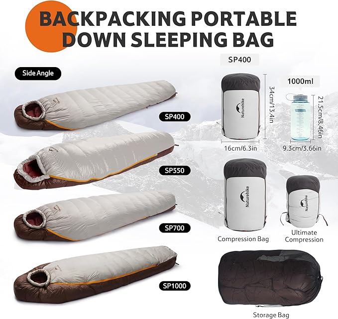 Naturehike 0 Degree Down Mummy Sleeping Bag for Adults, 650FP Cold Weather Backpacking Sleeping Bag with RDS Down, 12.5-38.8℉ Sleeping Bags for Camping, Hiking, 2025 Model