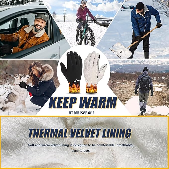 Pixel Panda Winter Gloves for Men Women Warm Touchscreen Gloves for Cold Weather Thin Water-Resistant Windproof Non-Slip Gloves for Cycling, Driving, Running, Hiking