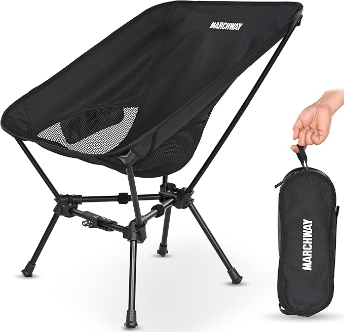 MARCHWAY Lightweight Folding Camping Chair with Spring Lock, Stable Compact Portable for Outdoor Camp, Travel, Beach, Picnic, Festival, Hiking, Backpacking (Lowback Black)