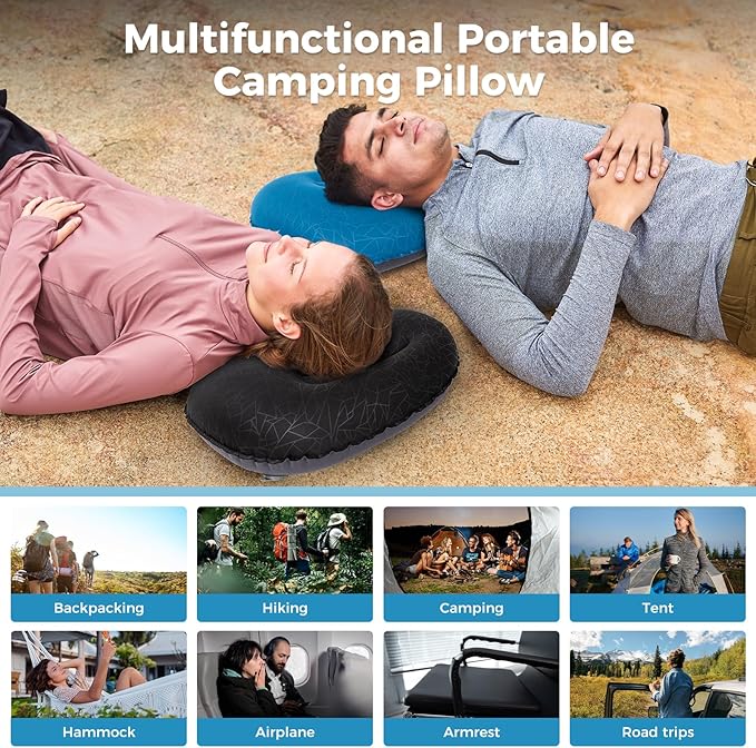 ATEPA Inflatable Camping Pillow, Ultralight Waterproof Travel Pillow with Ergonomic Support & Leak-Proof Air Valve, Compact Portable Pillow for Hiking Backpacking Tent Airplane Beach, Navy