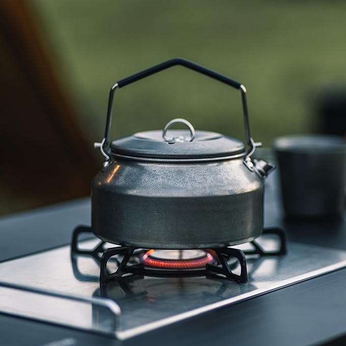 1L Camping Kettle, Portable Camp Tea Coffee Pot, Lightweight Stainless Steel Teapot, Fast Heating Boiling Water, for Outdoor Campfire Hiking Camping Picnic