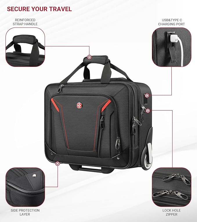 star cloud Rigid Frame Rolling Laptop Bag 18"×14"×8", Water-Resistant Rolling Briefcase with Wheels, Business Travel Computer Bag, Underseat Carry on Luggage for Men & Women