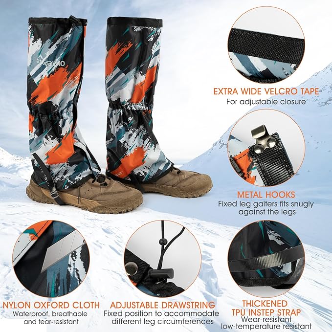 Waterproof Adjustable Leg Gaiters for Men and Women Snow Boot Gaiters for Hiking in Hunting Sand and Mud Mountain Climbing or Snowshoeing