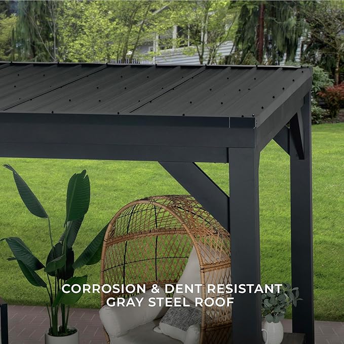 Backyard Discovery Stonebridge 20' x 9.5' Galvanized Steel Outdoor Gazebo Pavilion with Hardtop Slope Roof, Snow Load Support, Wind Resistance, PowerPort, Shade for Garden, Patio, Deck, Entertaining
