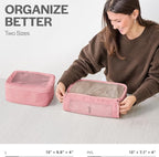 Compression Packing Cubes for Travel - Luggage Organizer Bags - Double Zipper Packing Cubes for Suitcases (2-Pack, Rose)