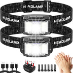 Headlamp Rechargeable,2 Pack 2000 Lumen Super Bright Led Headlamp,16 Modes Motion Sensor Head Lamp,Ipx6 Waterproof Lightweight Headlight,White Red Flashlight For Fishing Camping Hunting Essentials