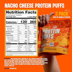Twin Peaks Low Carb, Keto Friendly Protein Puffs, (Nacho Cheese), 2 Servings, 3 Pack (60g, 42g Protein, 4g Carbs)