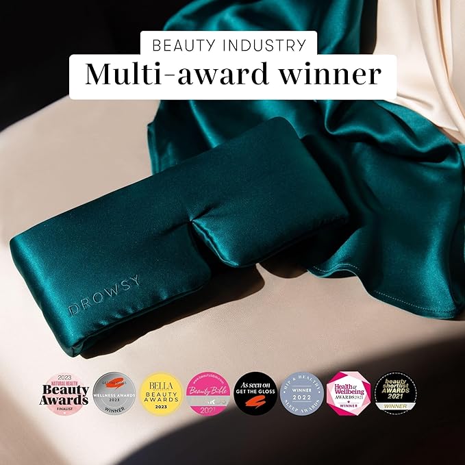 DROWSY Silk Sleep Mask. Face-Hugging, Padded Silk Cocoon for Luxury Sleep in Total Darkness. (Green Sapphire)