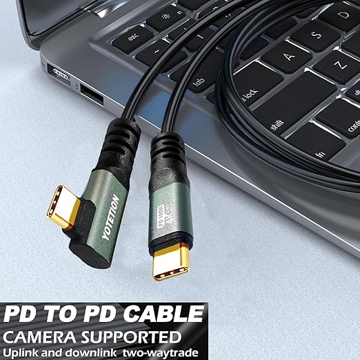 USB C-C 15ft 90° Right Angle Cable Type C 4K60Hz Aluminum Connector, Aluminum Alloy Case, 100W PD Fast Charging & Data Sync (10Gbps) Available for MacBook, iPad Pro, Galaxy S24