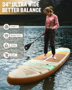 11’×34"×6" Extra Wide Inflatable Stand Up Paddle Board, Sup Board with Removable Fins, Backpack, Floating Paddle, Safety Leash, Floating Phone Case for Adults & Youth of All Skill Levels