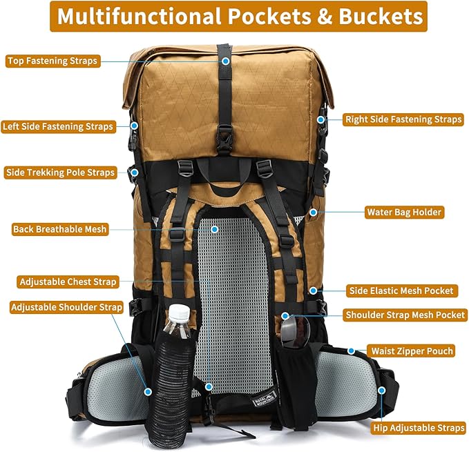 Hiking Backpack,30L +10L Extra Large Capacity Hiking Bag,Internal Frame Camping Backpack,Upgraded X-PAC Lightweight Sport Daypack Travel Backpacks Fit For Mountain Climbing Camping (Brown)