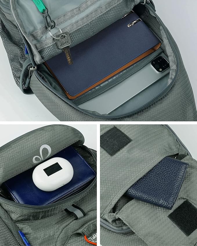 WATERFLY Packable Small Crossbody Sling Backpack Shoulder Chest Bag Daypack for Hiking Traveling Grey