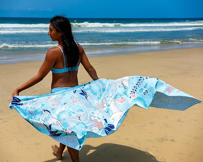 Quick Dry Towel Extra Large 78x35 Inch - Microfiber Beach Towel - Perfect for Beach, Travel, Swimming, Pool, Yoga, Hiking, Camping - Lightweight, Fast Drying, Compact for Adults (Kimono Blue)