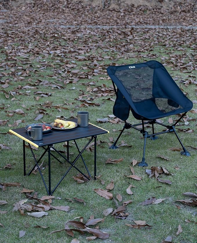 iClimb Ultralight Compact Camping Folding Table with Carry Bag (Reinforced Black - L)