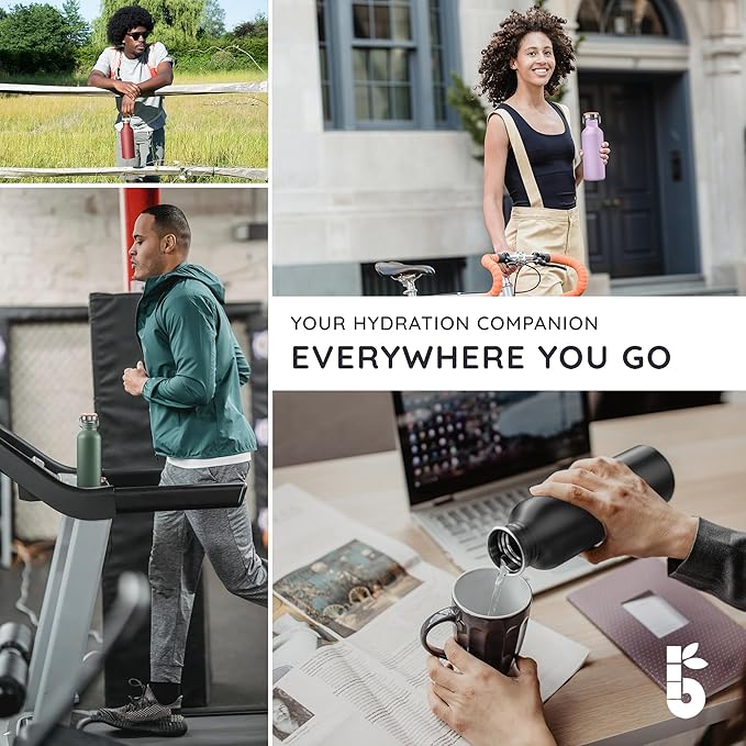 Bambaw Stainless Steel Water Bottle, Black Sports Bottle, Non-Insulated Water Bottle, 1L Stainless Steel, Reusable Bottle, Metal Bottle, BPA-Free – Onyx Black