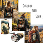 Sherpa Puffy Outdoor Blanket for Camping, Traveling, Car, Picnics, Beach, Concert, Stadium Sporting Events - Wearable, Machine Washable, Soft, Warm, Waterproof - 55 X 78 (Yellowstone NP)