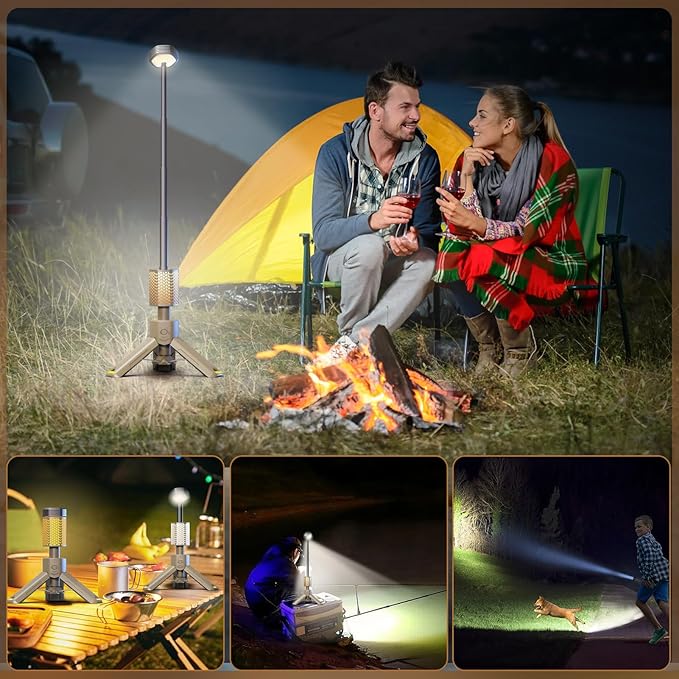 Camping-Lights-Rechargeable,Outdoor Telescopic-Collapsible-Lanterns with 2 Light Sources Mobile Lighting 10500mAh Battery Flash Light & Road Lamp for Adventure/Hiking/Camping/Live Streaming(Khaki)