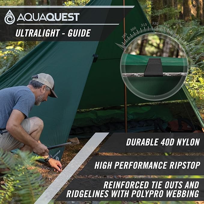 AquaQuest Guide Tarp – Ultralight Waterproof (5,000 mm) Seam-Taped 40D Ripstop Rain Fly for Backpacking, Stealth Camping & Thru-Hiking