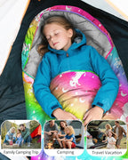 Kids Sleeping Bag for Kids Girls, 3 Season Warm Cool Weather Waterproof Lightweight Camping Sleeping Bag with Carry Bag for Indoor Outdoor Camping Hiking Traveling