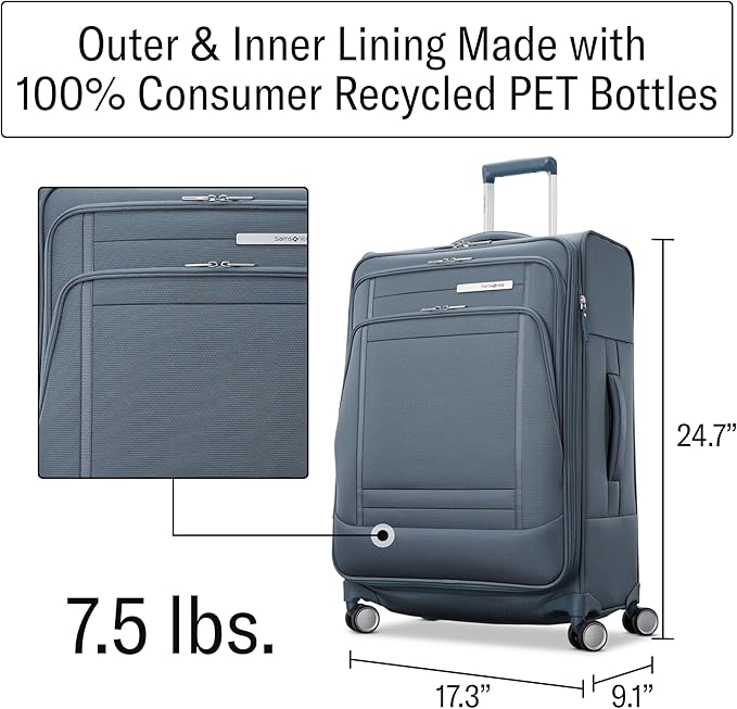 Samsonite UpLIFT Lightweight Medium Checked Softside Luggage with Spinner Wheels - Expandable - Airline-Approved, Polyester Soft Suitcase for Ultra Light Travel - Black