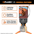 Jetboil Flash 1.0L Portable Fast Boil Stove for Camping and Backpacking with 1-Step Auto Ignition, New for 2025, Propane/Isobutane Burner with Cooking Cup