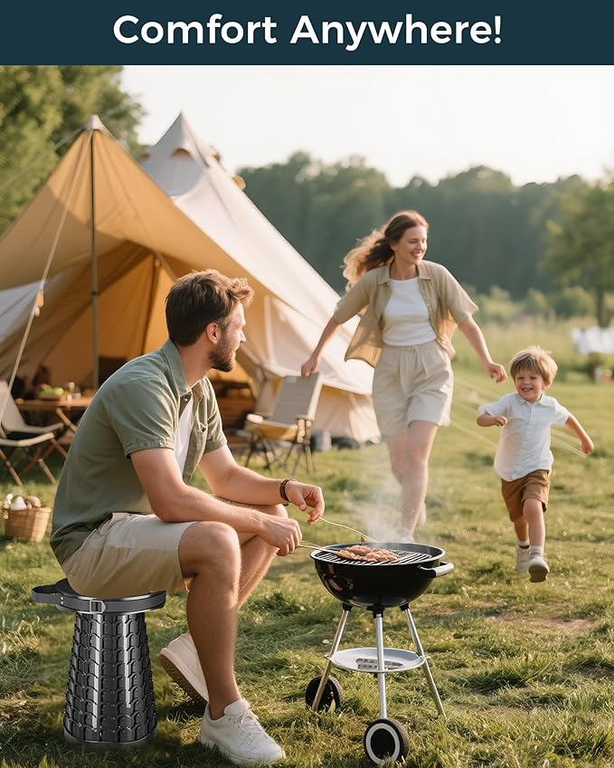XXL 19.7" Collapsible Stool with Removable Cushion & Waterproof Storage Bag - Extra Wide Portable Folding Stool for Adults, Camping, Travel, Max Capacity 1000lbs
