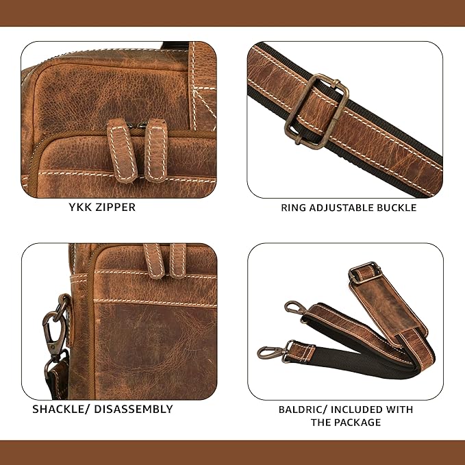 LEATHER VILLAGE 16" Leather Laptop Messenger Briefcase Bag for Men-Leather Satchel for Travel and Office Shoulder Bag- Sun Tan Brown