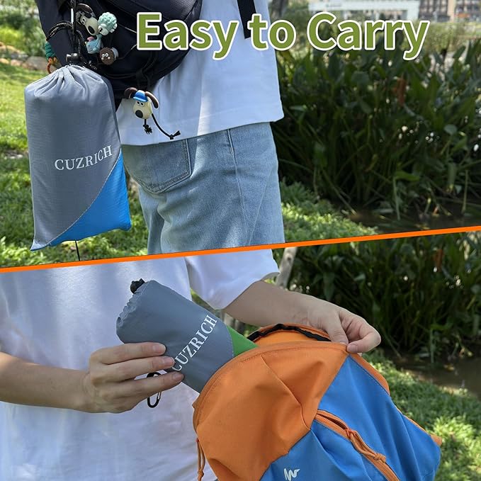 Pocket Beach Blanket Medium Foldable Picnic Mat Portable Lightweight Camping Tarp Tent Blankets Washable Rug Quick Dry Compact Beach Mats Hiking Outdoor Essentials (Gray/Green78*83" / 6.56ft×6.89ft)