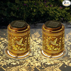 2 Pack Solar Lanterns Outdoor Waterproof Hummingbird and Iris Hanging Garden Lights with Metal Build Decorative Warm Light Solar Lamps for Patio Yard Gifts for Women