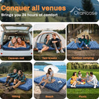 Double Sleeping Pad for Camping, Extra Thick 6 Inch Sleeping Mat Camping for 2 Person Self Inflating Camping Pad with Built-in Pillow & Foot Pump Inflatable Camping Mat for Backpacking Hiking Tents