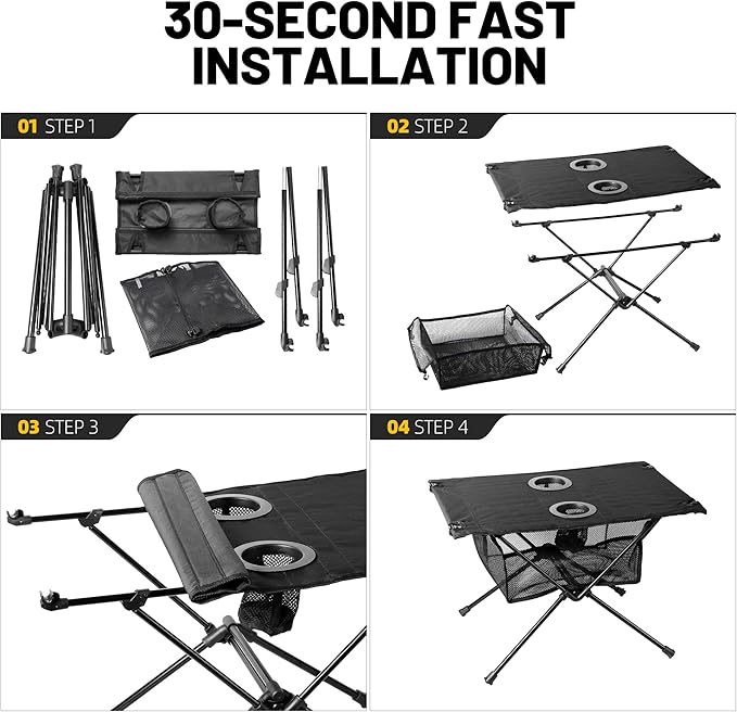 ZUNE LOTOO Portable Camping Table Folding, Small Beach Table Foldable with Drink Holder & Mesh Storage & Carry Bag Compact Camp Tent Side Table for Picnic Tailgate Travel Outdoor Fishing Backpacking