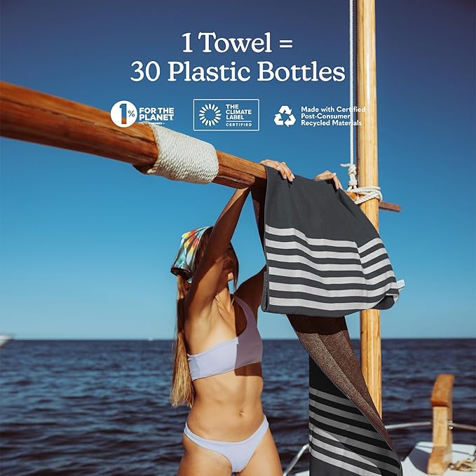 Nomadix Original Towel - Perfect for Beach, Pool, Travel, Camping, Yoga - Made with Recycled Materials - Super Absorbent - Sand Resistant - Poolside Black - 72.5x30