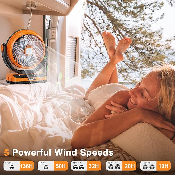 40000mAh Battery Operated Camping Fan - 136H Max Cooling, Rechargeable Battery Powered Oscillating Floor Fan with Charger, Remote & Hook, Portable for Tent Outdoor Patio Garage Hurricane Power Outage