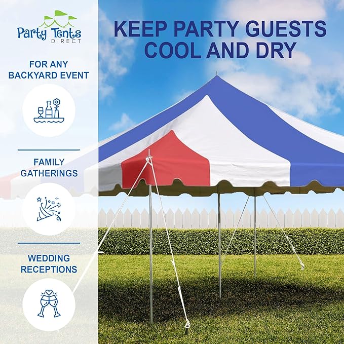 Party Tents Direct 20'x20' Weekender Canopy Pole Tent - Easy Up Canopy Tent with 80 Person Capacity - Outdoor Canopies for Parties, Weddings, & Events (Red, White and Blue)
