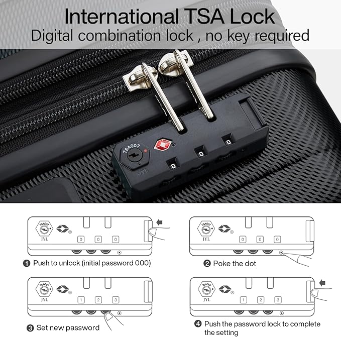 Hanke 29 Inch Expandable Checked Luggage Lightweight PC Hard Shell Luggage Suitcases with Wheels Travel Luggage Rolling Large Suitcase Travel Luggage Bag for Study Abroad.(Jet Black)