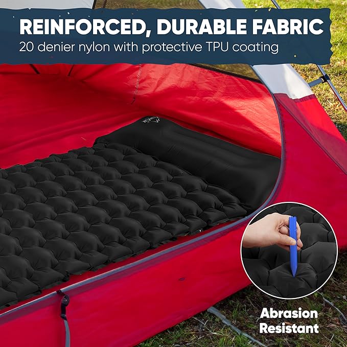 POWERLIX Camping Sleeping Pad 2 Pack, Foot Pump Sleeping Pad for Camping with Built in Pillow, Inflatable Camping Mat, Lightweight Compact Air Mattress Pad for Backpacking Hiking Travelling