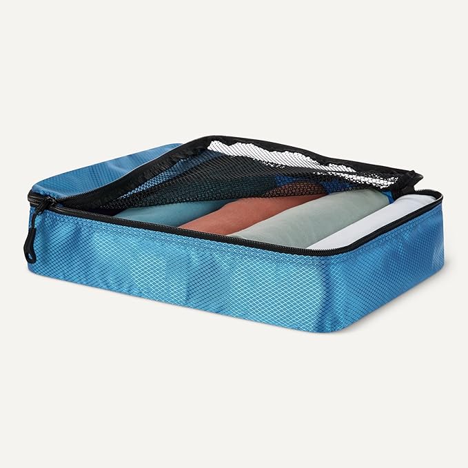 Amazon Essentials 4-Piece Packing Cubes Travel Accessories Set, Luggage Organizer with Double Zipper, Mesh Top, 100% Polyester, Medium, Sky Blue (Previously Amazon Basics)