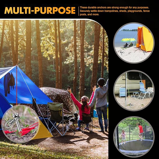 Hiboom Ground Anchor Screw Heavy Duty Earth Anchors Tent Stakes for High Wind with T Handle Hex Wrench Trampoline Hook Ground Stakes for Camping Canopies Car Ports Sheds