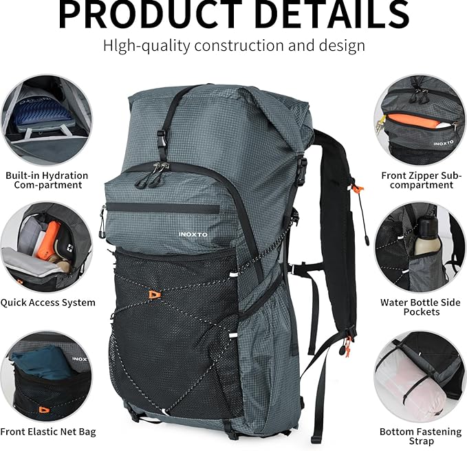 Hiking Backpack for Men and Women, 30L Waterproof Camping Backpack with 3L Water Bladder and Rain Cover, Lightweight Outdoor Sport Travel Daypack Rucksack for Climbing Cycling (Dark gray)