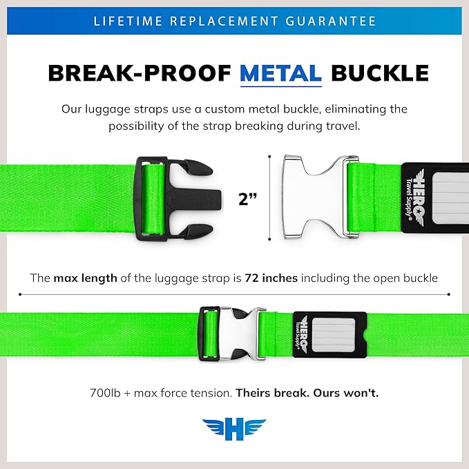 Hero Luggage Straps for Suitcases and Carry-On (2-Pack) Heavy-Duty Secure Belts with 700+ lbs. Max Force Tension
