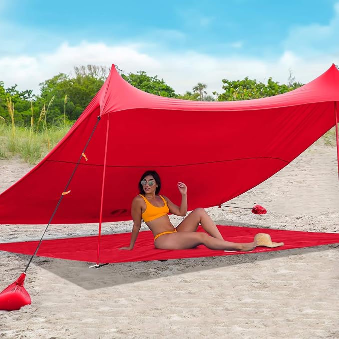 Red Suricata Sand Free Beach Mat – Large Sandproof Beach Blanket, Sandless, Waterproof – Fits and Matches Beach Canopy - Oversized Sand Proof Beach Mats for Outdoor, Picnic, Camping (Large, Red)