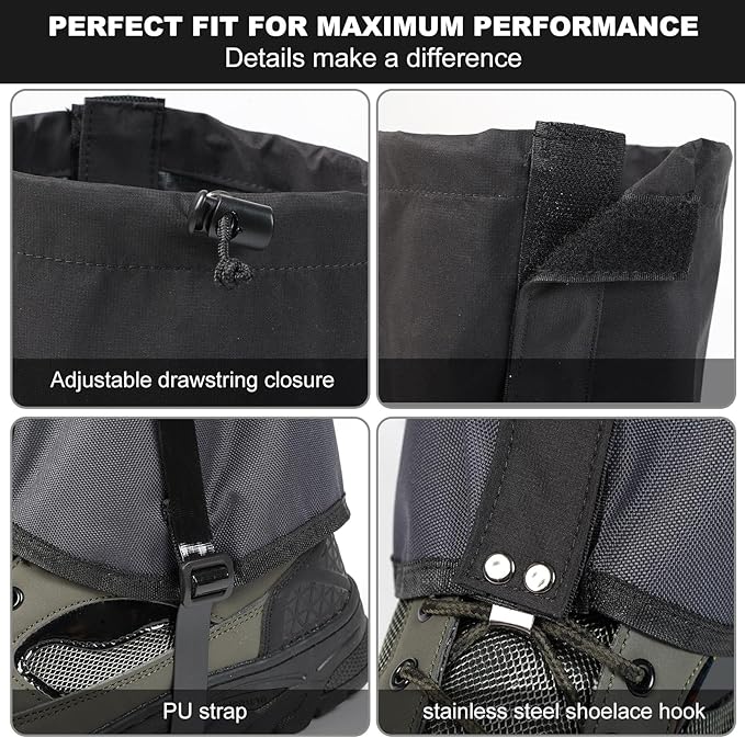 Waterproof Trail Gators for Hiking Boots Adjustable Ankle Leg Gaiters for Men Women Shoe Gaiters Snow Boot Covers Snowshoeing