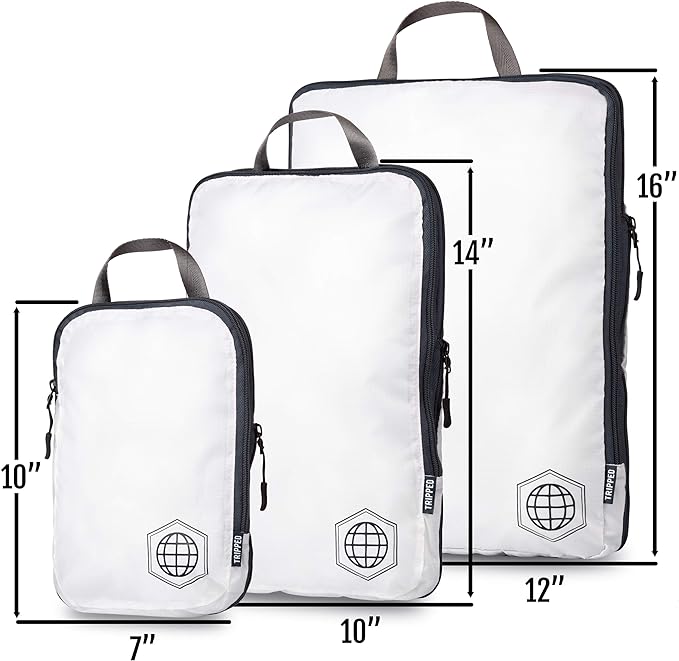 Large Compression Packing Cubes for Travel-Packing Cube Luggage Organizers 7 Piece Set for Checked Luggage-Ultralight, Expandable/Compression Bags by TRIPPED Travel Gear (White/Grey)