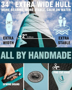 11'x34'' Extra Wide Inflatable Paddle Board, Up to 420lbs Stand-up Paddle Boards for Adults, Stable SUP for 2 People/Family, 3-PCS Paddle, Shoulder Strap, US Fin